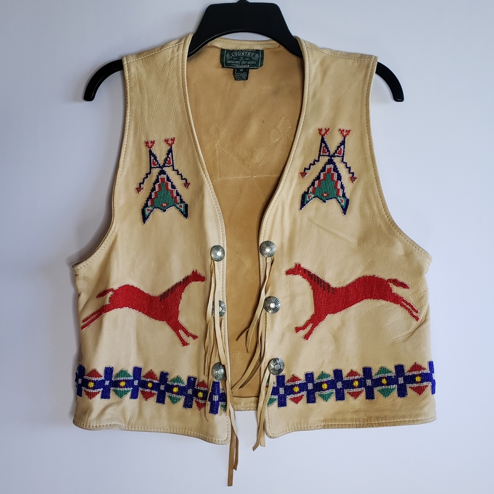 Ralph Lauren Country Polo Unisex Leather Vest Native American USA made 80s Vtg - Picture 15 of 16